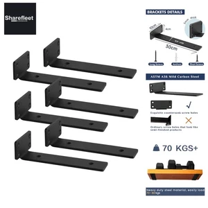 Schwarze Regalhalterungen 30cm 6er Set - Schwerlastwinkel für Wandmontage - Bild 1 von 9