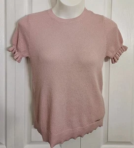 Anne Klein Strickoberteil mit Rüschenbesatz am Ärmel Gr. Large Logo leichter Pullover - Bild 1 von 9