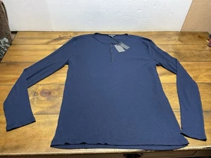 John Varvatos Men’s Size 2XL Ribbed Henley Knit Long Sleeve Shirt Ink Blue NWT - Picture 1 of 10
