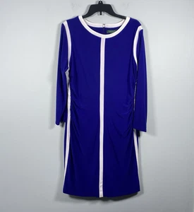 Lauren Ralph Lauren Dress Womens Sz 16 Blue White Colorblock Ruched Office Retro - Picture 1 of 7