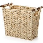 Woven Waste Basket, Plastic Wicker Trash Can with Wooden Handles, Rectangular...