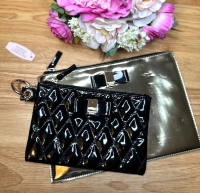 BOLSO CLUTCH COSMÉTICO VICTORIAS SECRET DUO TRIO NEGRO Y DORADO BRILLANTE 2 NUEVO Foto 1 de 4