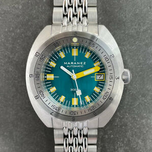 300m Wr Teal blue green yellow Men's Maranez Samui Automatic Diver Watch 42mm