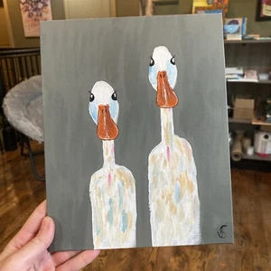 Pintura Original Ganso Sobre Lienzo Tablero 8/10, Animales, Obra de Arte, Mini, Pequeño - Imagen 1 de 11