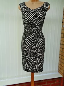 LAURA ASHLEY BLACK WHITE ANIMAL SPOT PRINT RUCHED PENCIL SHIFT MIDI DRESS 10 EXC - Picture 1 of 7