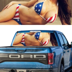 P165 American Flag Girl Rear Window Graphic Decal SUV jeep - Imagen 1 de 5