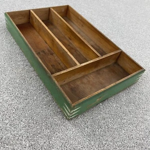 Vtg Utensil Tray Wood Green Holder Flatware Dovetail Divided Drawer Organizer - Picture 1 of 9