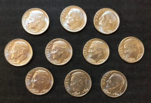 Lot of 10 Roosevelt  90% Silver Dimes $1 face value - Picture 1 of 3
