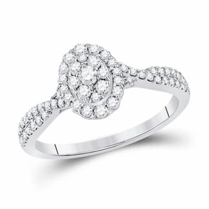 10kt White Gold Womens Round Diamond Oval Cluster Ring 1/2 Cttw - Picture 1 of 1