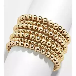 18k Gold Plating Round Beads 4/5/6/8mm Bangle Men's Women's Engagement Bracelets - Picture 1 of 14