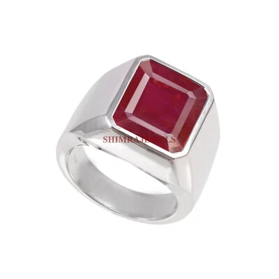 Heizbar Rubin Edelstein Mit 18K Weiß Vergoldet Silber Herren Ring #252 - Bild 1 von 4