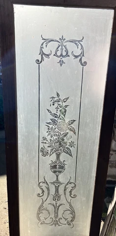 Antique American Acid Etched Frosted Victorian Glass Window 12 x38 Cover