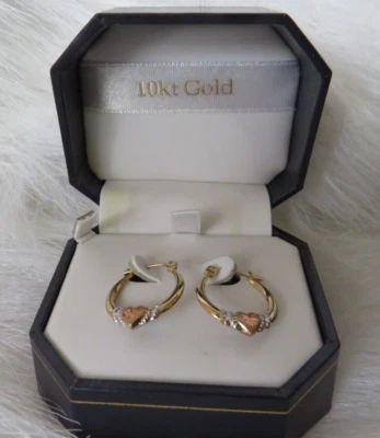 PENDIENTES CORAZÓN ARO ORO TRICOLOR 10K NUEVOS EN CAJA 3/4" LARGO JCM JACMEL Foto 1 de 4