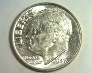 1947 ROOSEVELT DIME CHOICE ABOUT UNCIRCULATED++ CH. AU++ NICE ORIGINAL 99c SHIP - Picture 1 of 2