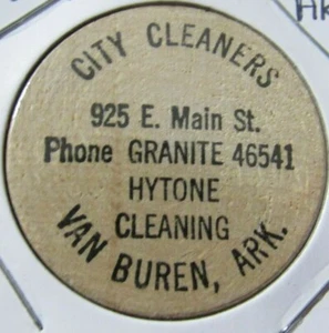 Vintage City Cleaners Van Buren, AR Wooden Nickel - Token Arkansas - Picture 1 of 2