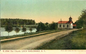 LA IGLESIA, LAGO SHELDRAKE, NUEVA YORK, POSTAL VINTAGE - Imagen 1 de 2