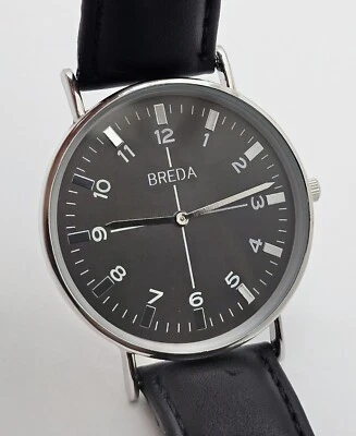 Breda Men's Watch~ Black Dial-Black Leather Band- New Battery ~Excellent !! - Image 1 of 4