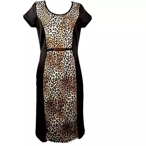 Annabelle Dress Leopard Print and Black Fitted Dress Size Medium Short Sleeves - Picture 1 of 12