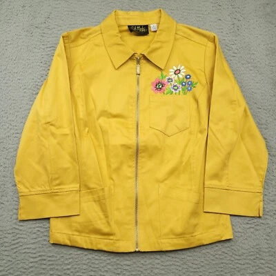 Bob Mackie Wearable Art Women's S Jacket Embroidered Floral Yellow Vintage Zip - Image 1 of 4