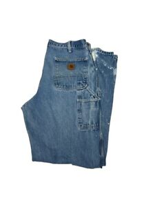 Vintage 90s Carhartt Dungaree Fit Light Wash Denim Workwear Carpenter Pants 35W