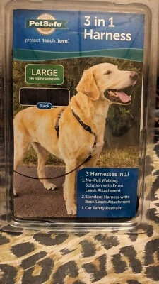 PetSafe No Pull 3-in-1 Harness Leash Large Black W/ Car Safety Restraint. Black - Image 1 of 3