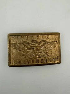 Vintage Purdue University Brass Belt Buckle Collegiate 1960’s 3”x2” Boilermakers - Picture 1 of 2