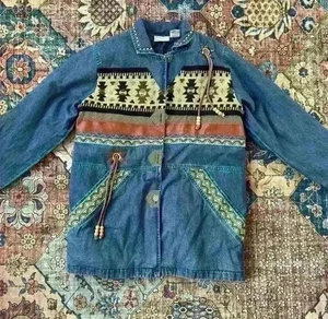 220 Hickory by Blair Denim Aztec Western Jacket Size Medium - Picture 1 of 3