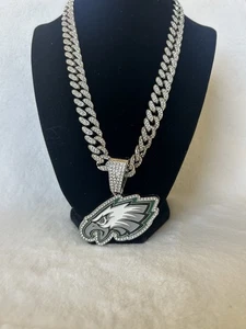 Philadelphia Eagles Football Bling Silver Necklace Fashion Cubic Zirconia Chain - Picture 1 of 3