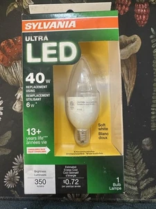 Sylvania B13 LED 40W Using 6W Candelabra Base E12 Soft White Dimmable Light Bulb - Picture 1 of 2