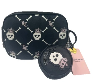 Bolso Bandolera Juicy Couture Negro Terciopelo Estampado Calavera Embrujado Alta Costura VIRAL NUEVO CON ETIQUETAS - Imagen 1 de 11