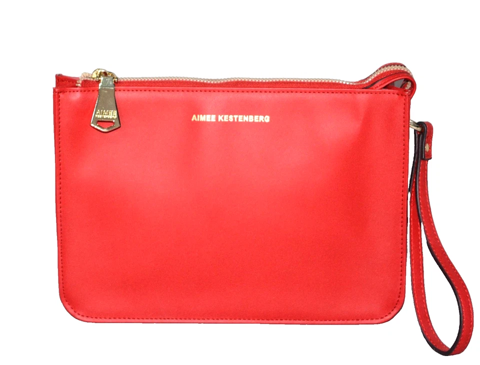 AIMEE KESTENBERG Studded Wristlet Red Leather Large Clutch Zipper Top Purse - Image 1 of 4