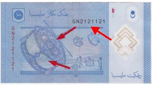Mazuma *M5740 Malaysia Zeti Polymer $1 GN2121121 Printing Error & Repeater No. - Picture 1 of 3