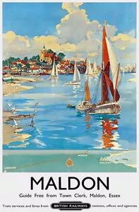 Póster de viaje vintage de Maldon Essex de los ferrocarriles británicos reimpreso A4 - Imagen 1 de 1