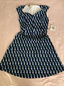 NWT Women's, Dress, Anna Klein, Size 4 petite, Blue, White, Black, and Turquoise - Picture 1 of 7