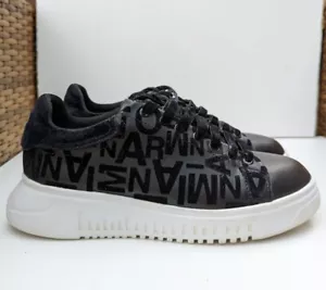 Emporio Armani Womens Black Flock-Logo Low-Top Trainers - UK 5 EU 38 - RRP £229 - Picture 1 of 12