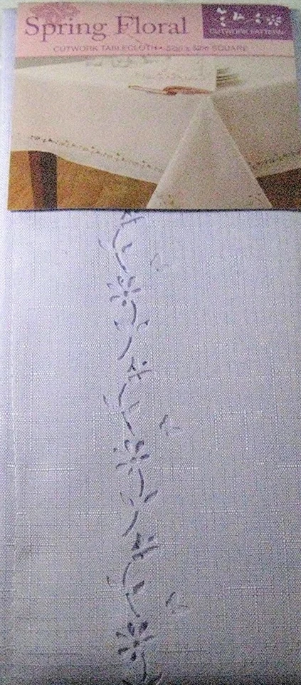 Spring Floral Cutwork Tablcloths 100% Polyester Lavender  52 x 52 Sq. - Image 1 of 1