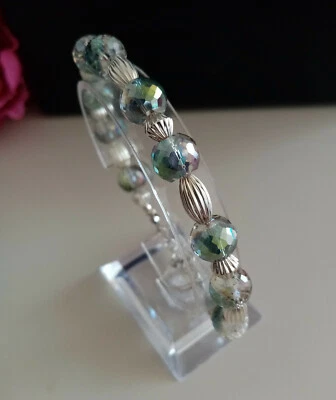 Schmuck Perlen Armband böhmischen Kristallen grün irisierend 21 cm - Bild 1 von 4