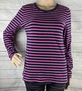 Sarah Jessica Parker Bitten Shirt Juniors Large Pink Navy Blue Striped Slim Fit - Picture 1 of 12