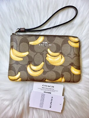 COACH Corner Zip Wristlet In Signature Canvas With Banana Print CR820 NWT - Image 1 of 4