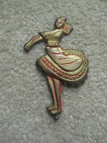 Antique Salvage Brass Dancer Woman Finial Decorative Piece Screw Bottom 4" Tall Cover