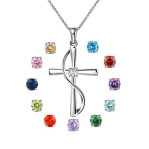 Damen Halskette 925 Silber Geburtsstein Kreuzkette Kreuz Geburtstag Geschenk - Bild 1 von 18