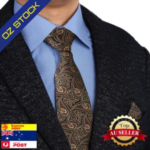 Epoint C.B.B.I.027 Tie Handkerchief Set Brown Black Paisley Neckwear Formal Tie - Picture 1 of 3