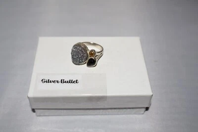 Silpada Crystal Cave Sterling Silver & Brass, Agate & Druzy Ring R3132 SZ 6 1/4 - Image 1 of 4