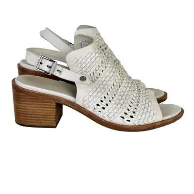 Rag & Bone Wyatt Block Heel Open Toe Leather Sandal Ivory Woven Buckle Sz 38.5 8 - Image 1 of 4