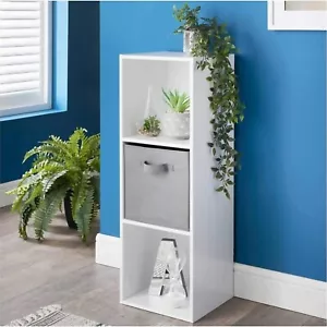 White 3 Tier Storage Bookcase Shelf Display Unit Grey Fabric Shelving Box UK - Picture 1 of 6