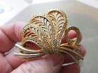 ANTIQUE VINTAGE LARGE GOLD FILLED MARCASITE FEATHER FLOWER SWIRL BROOCH PIN OLD