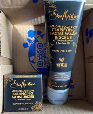 乳木果保湿非洲黑皂净化洗面奶/擦洗和平衡保湿霜 — 第 1/3 张图片