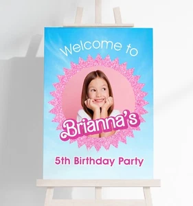 PINK PARTY WELCOME SIGN - BIRTHDAY, HEN, BABY SHOWER - A4 or A3 - Barbie Fans - Picture 1 of 3