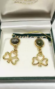 Pendientes Irlandeses Connemara Mármol Chapados en Oro 18K J C Walsh Irlanda Nuevos En Caja - Imagen 1 de 8