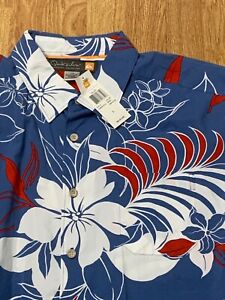Quicksilver Shirt Mens Large Blue Floral Hawaiian Waterman Collection New $60